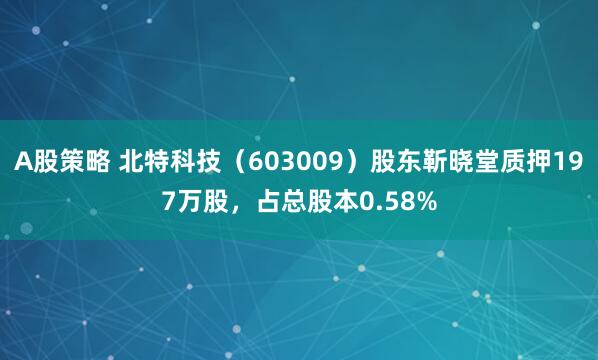 A股策略 北特科技（603009）股东靳晓堂质押197万股，占总股本0.58%