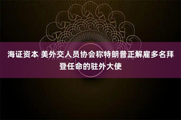 海证资本 美外交人员协会称特朗普正解雇多名拜登任命的驻外大使
